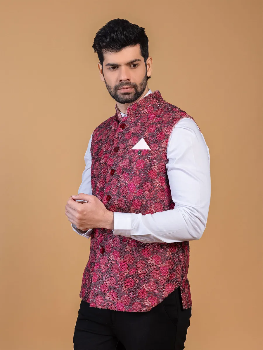 Classic maroon printed silk waistcoat