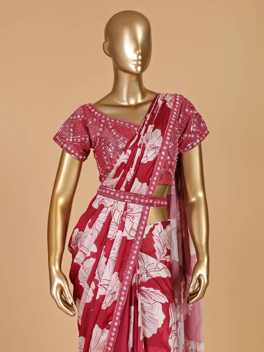 Classic maroon ready to wear saree