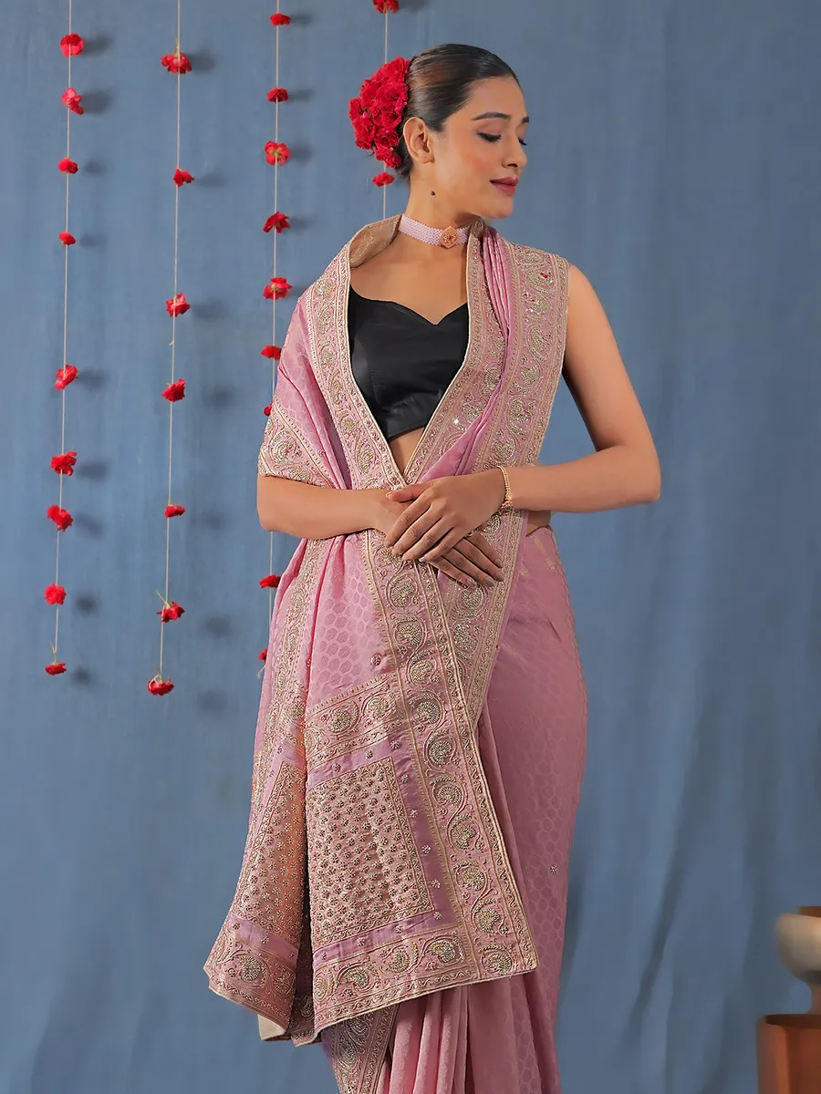 Classic mauve pink silk saree