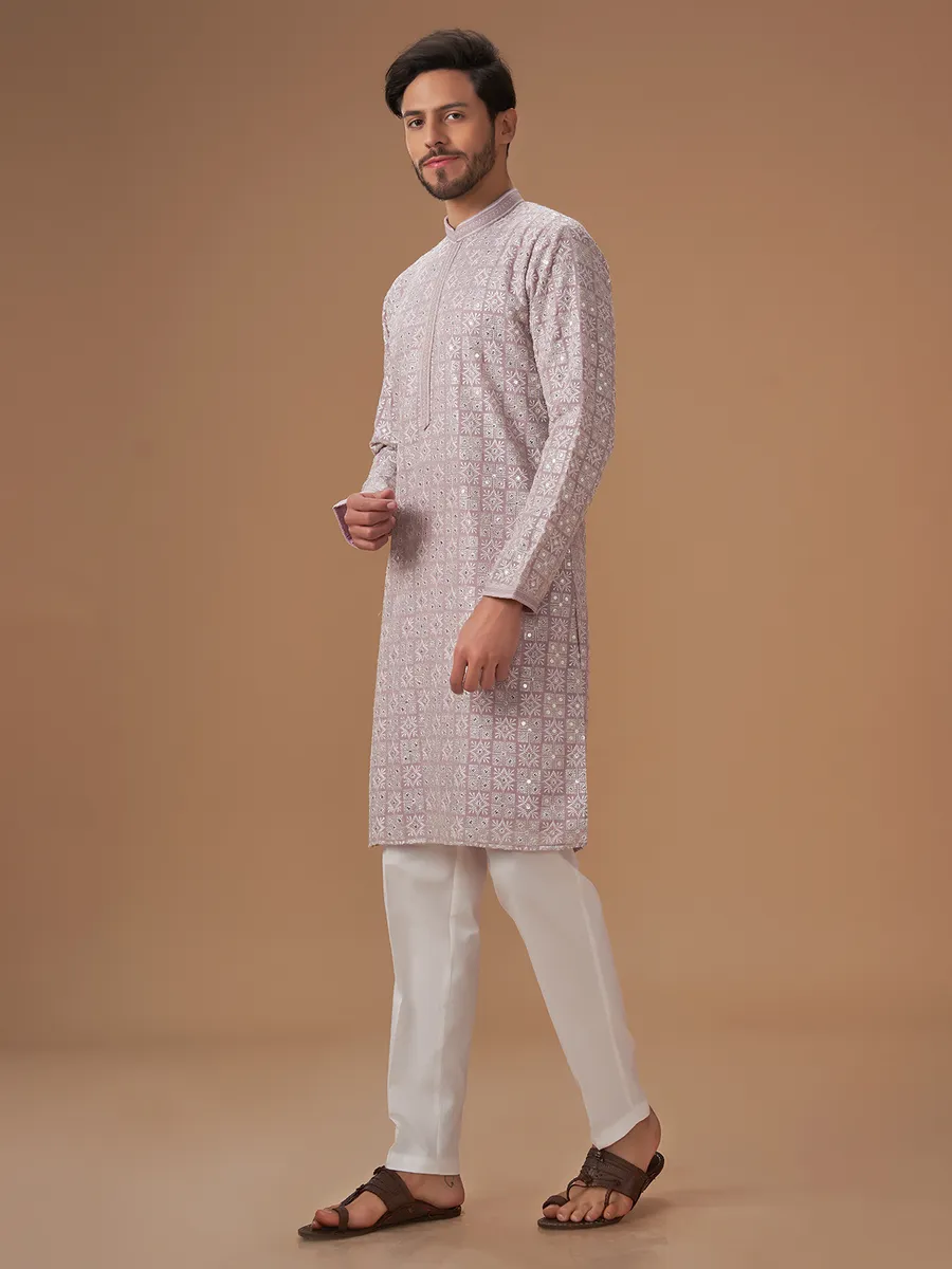 Classic mauve purple georgette  Men Kurta pajama