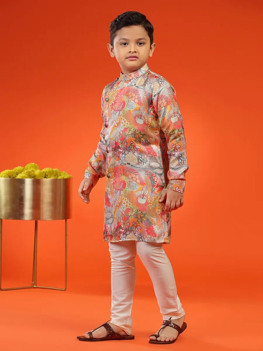 Classic multi color silk printed kurta suit