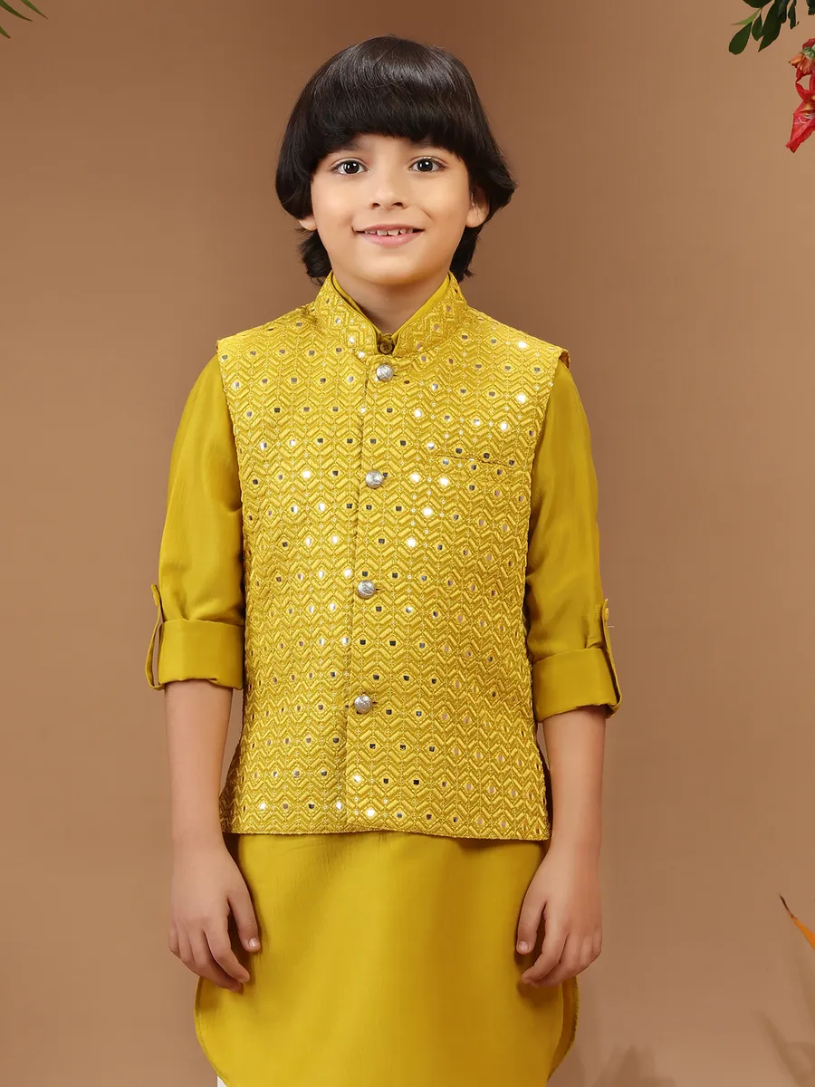 Classic mustard yellow waistcoat set in silk