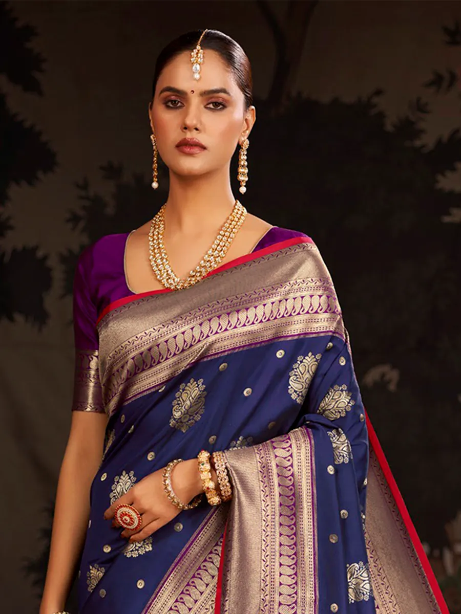 Classic navy banarasi silk saree