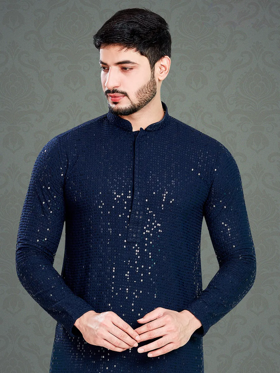 Classic navy cotton kurta suit