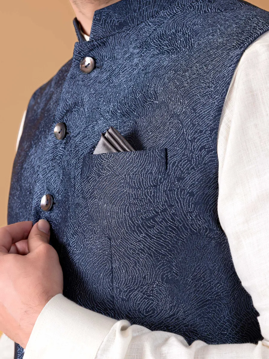 Classic navy silk textured waiscoat