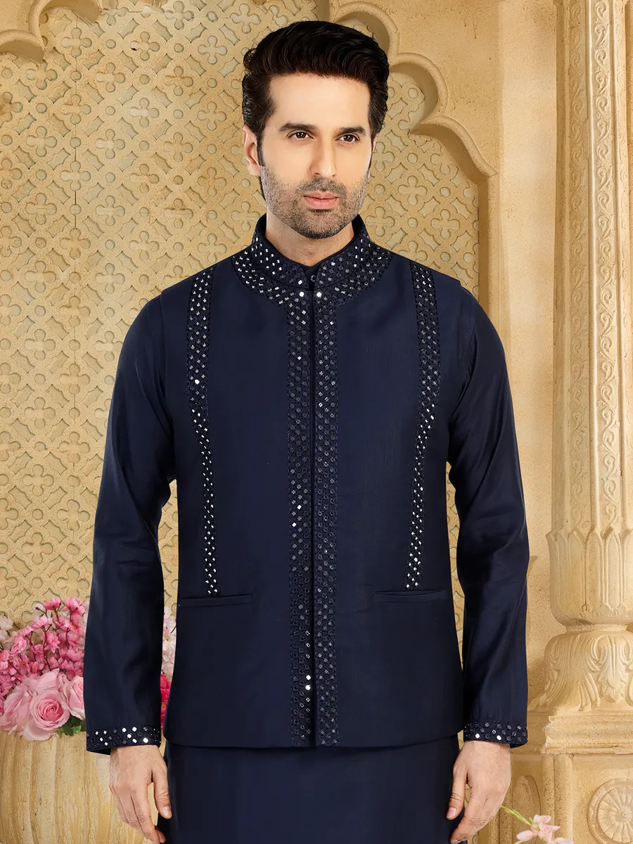 Classic navy silk waiscoat set