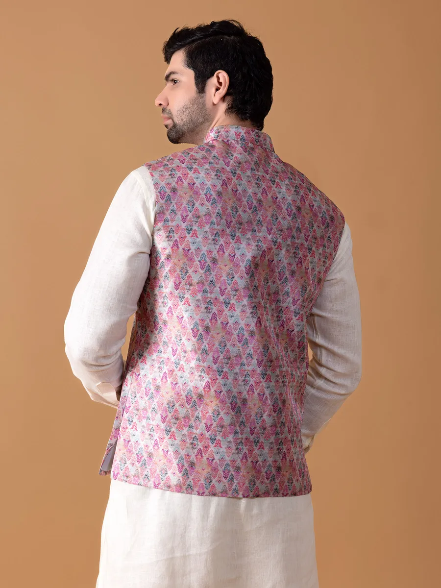 Classic pink printed silk waiscoat