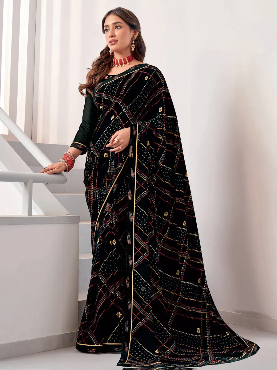 Classic printed georgette black saree