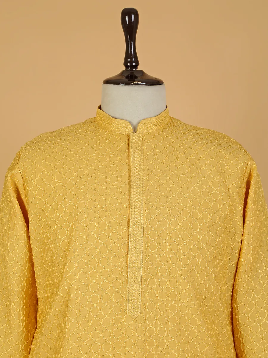 Classic silk yellow  Men Kurta pajama