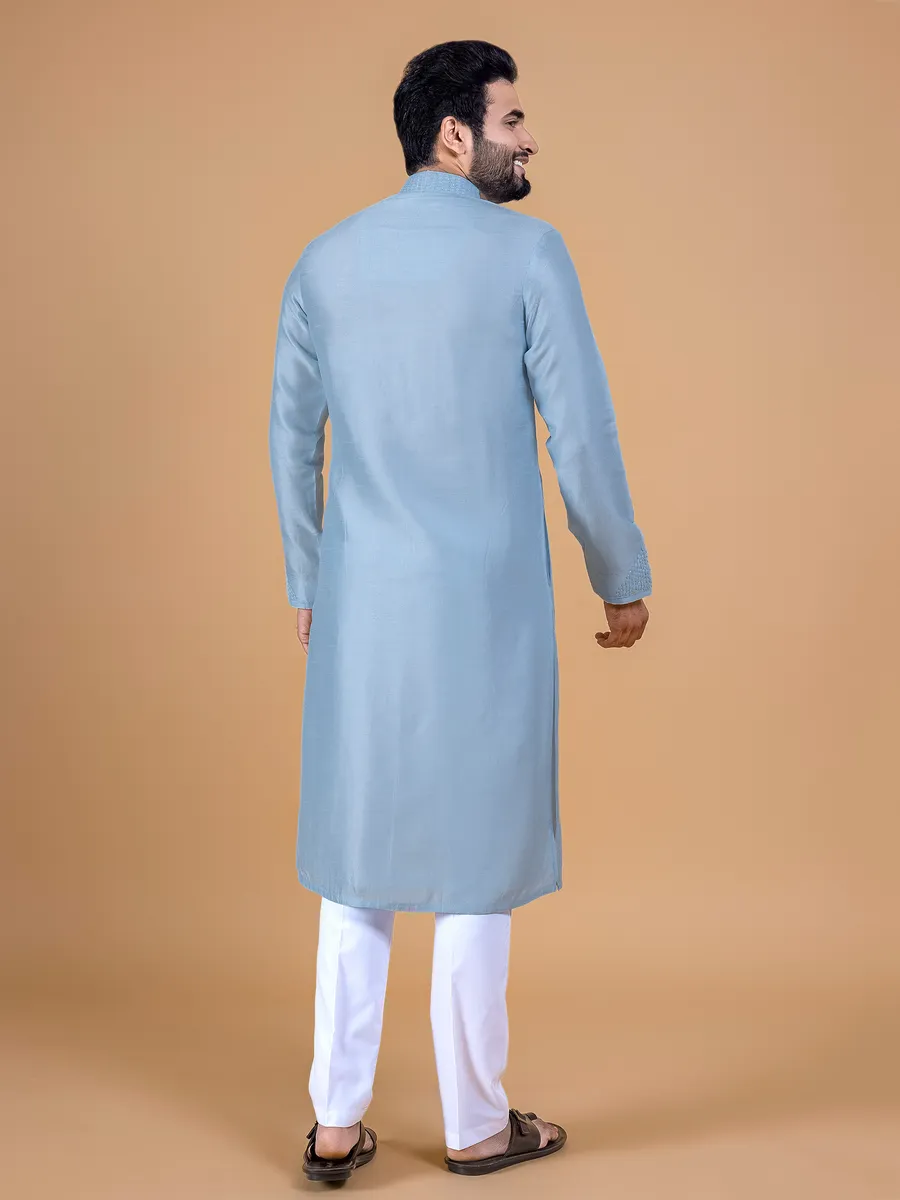 Classic sky blue silk kurta suit for festive