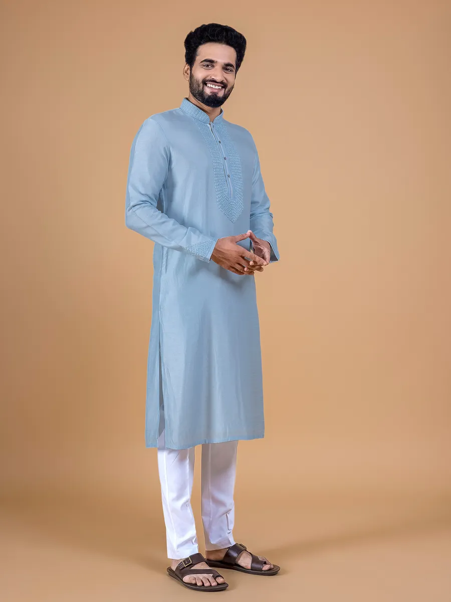 Classic sky blue silk kurta suit for festive