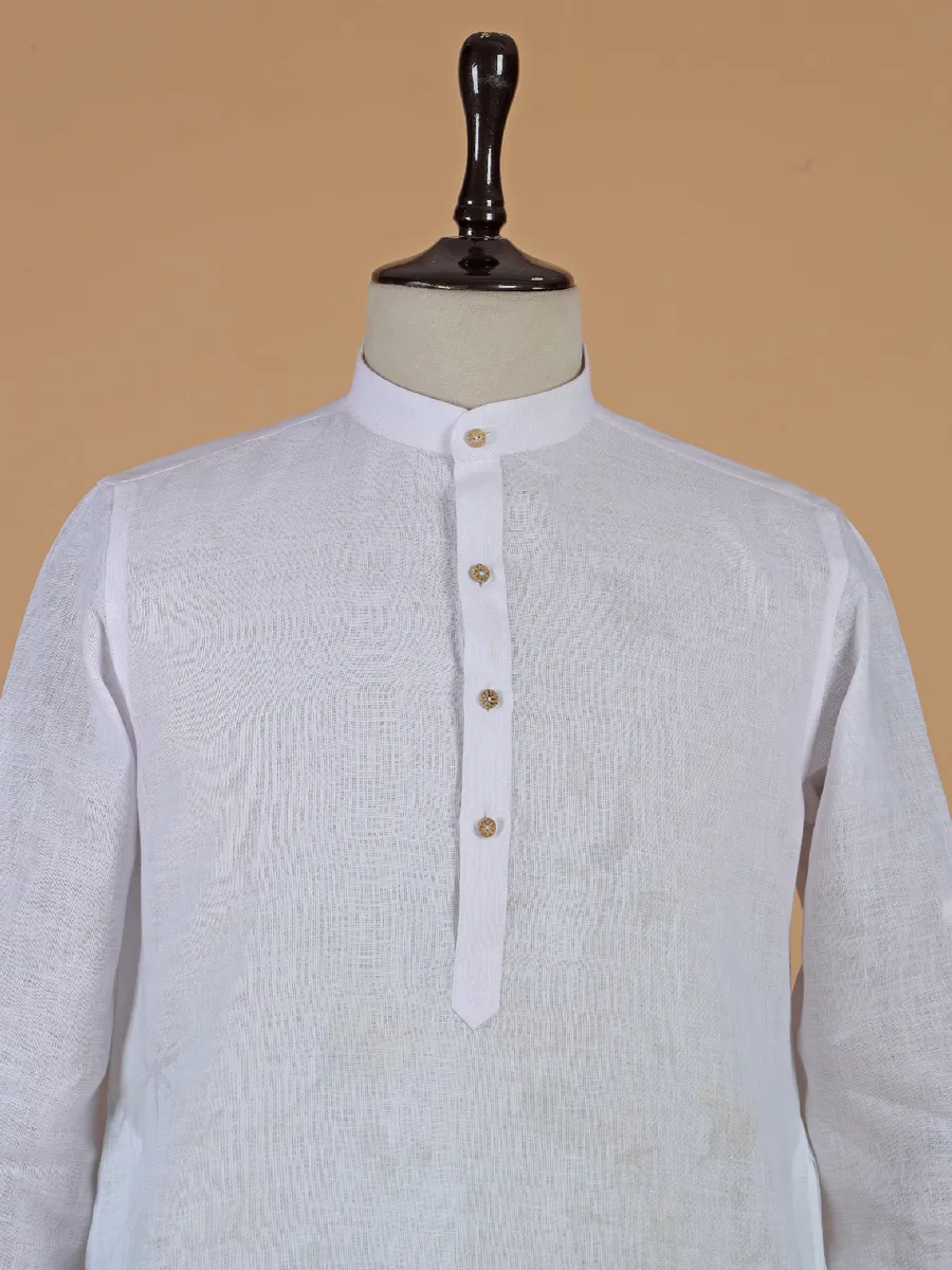 Classic white cotton printed kurta for men