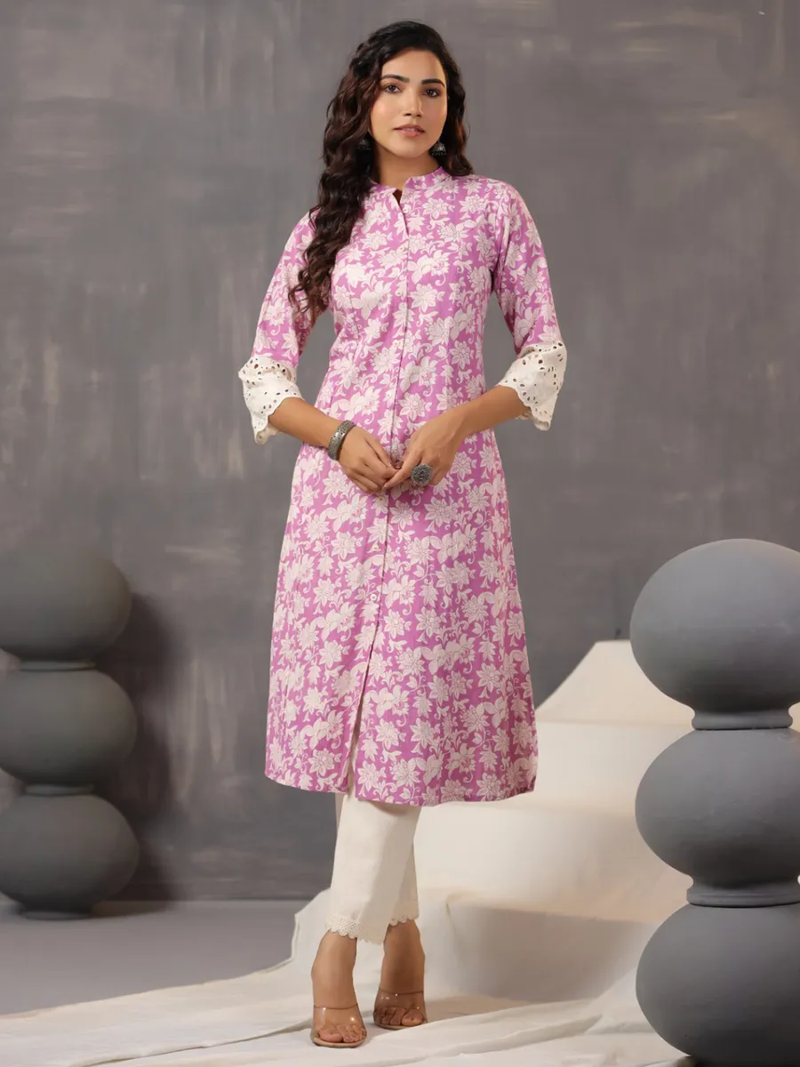 Classy and stylish purple printed cotton silk kurti