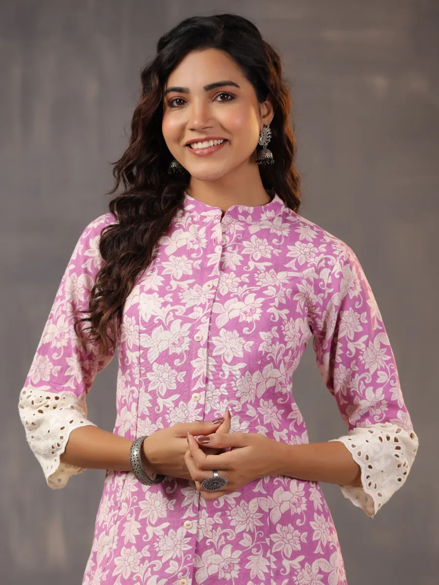 Classy and stylish purple printed cotton silk kurti
