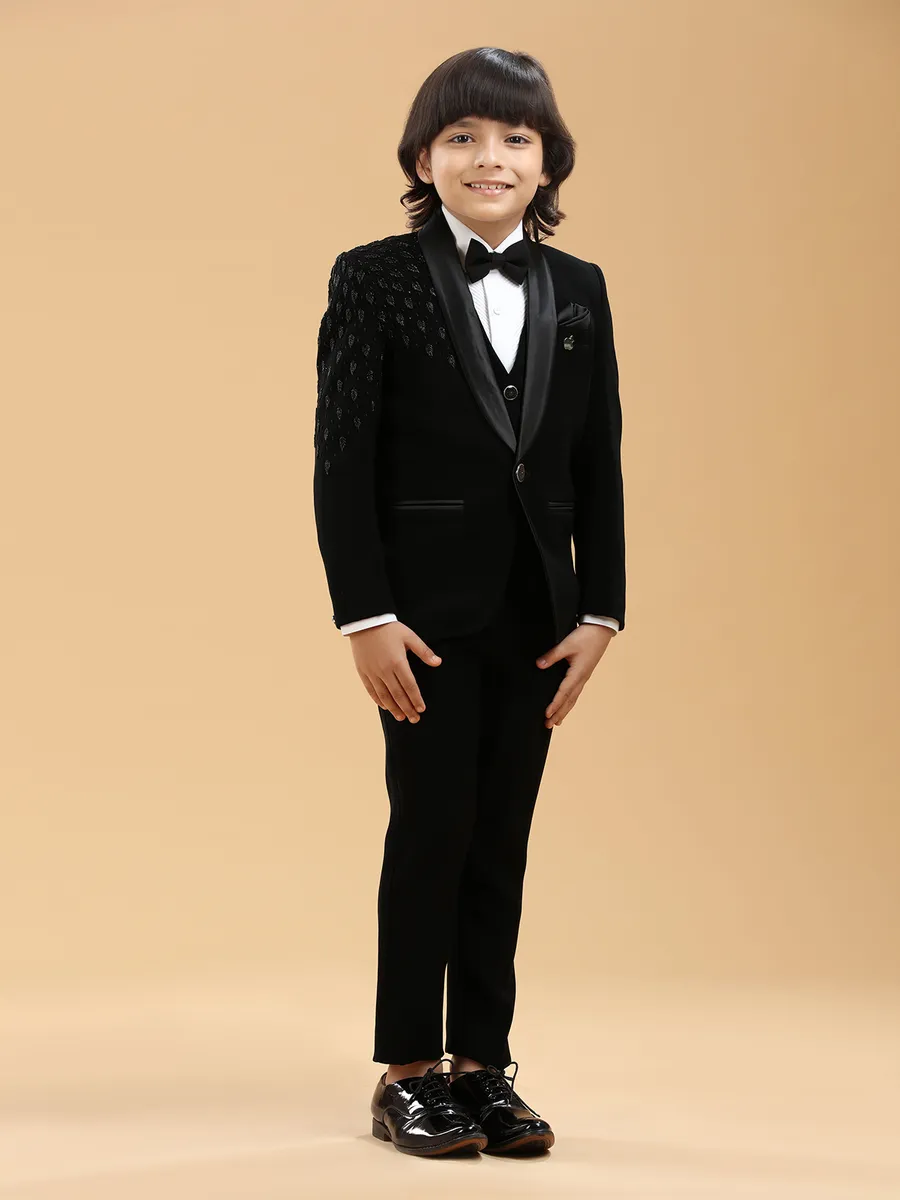 Classy black boys coat suit in terry rayon