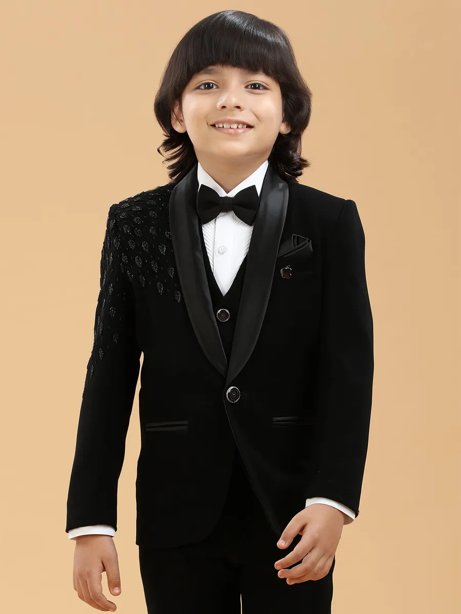 Classy black boys coat suit in terry rayon