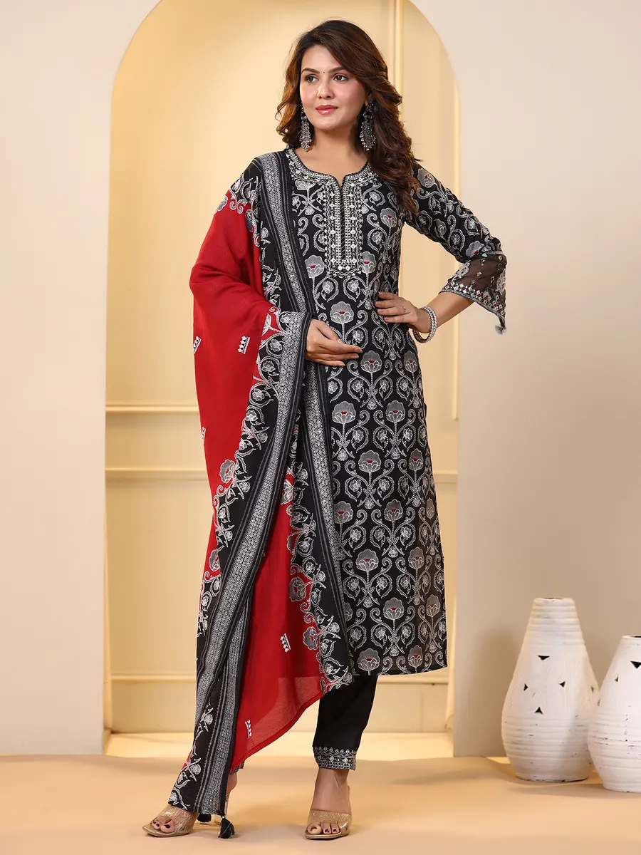 Classy black cotton printed kurti set