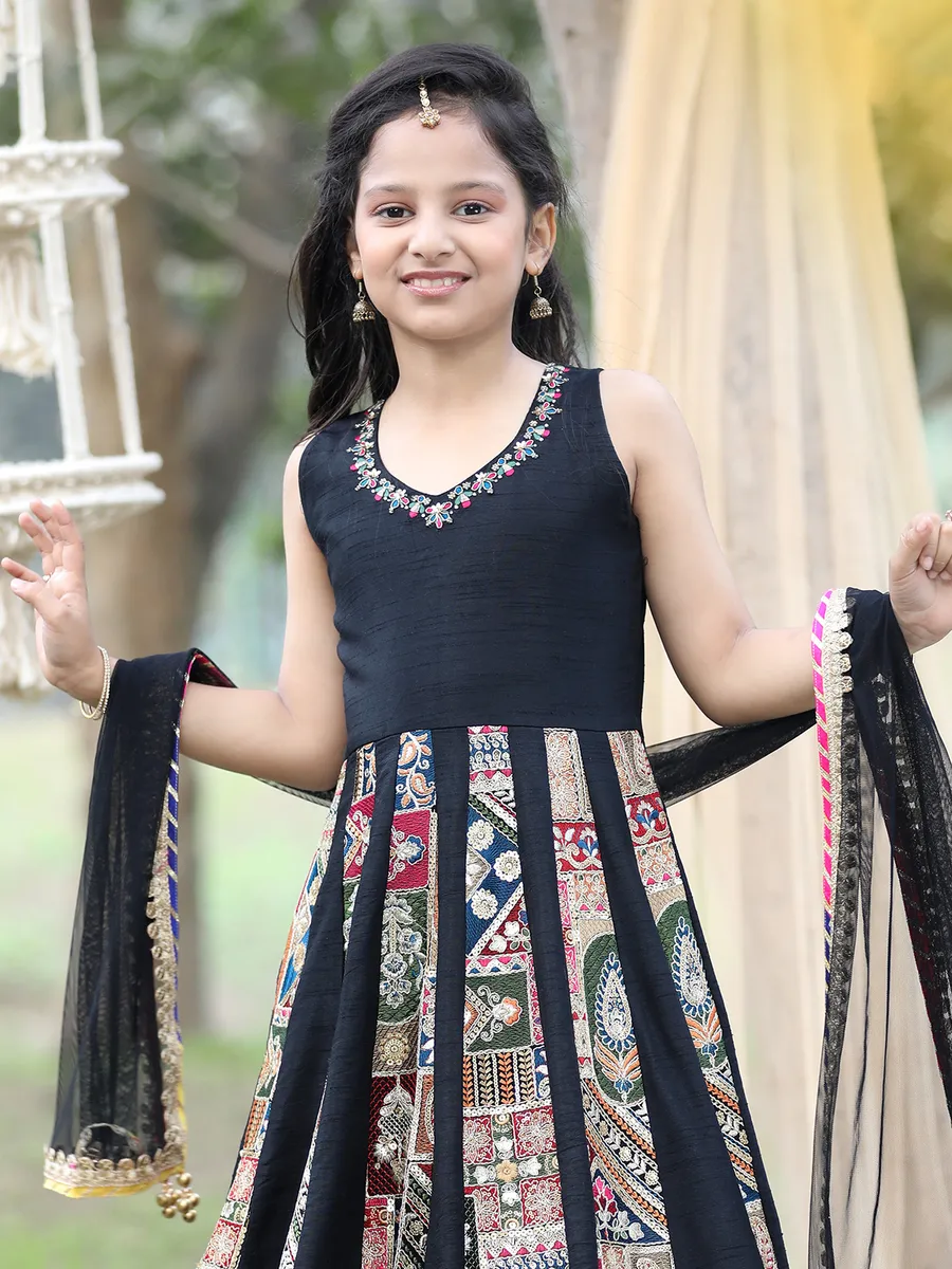 Classy black raw silk anarkali suit