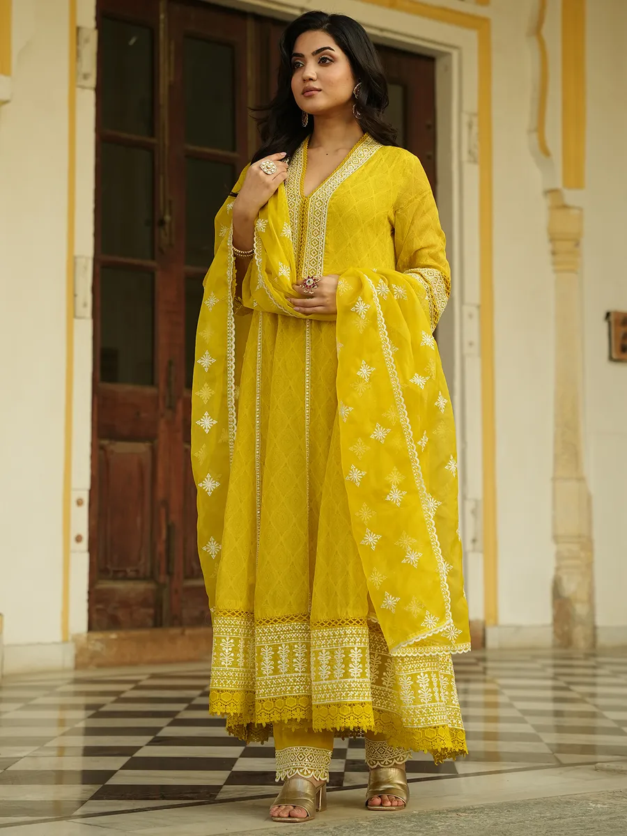 Classy cotton yellow printed kurti set