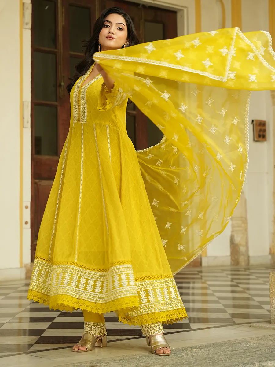 Classy cotton yellow printed kurti set