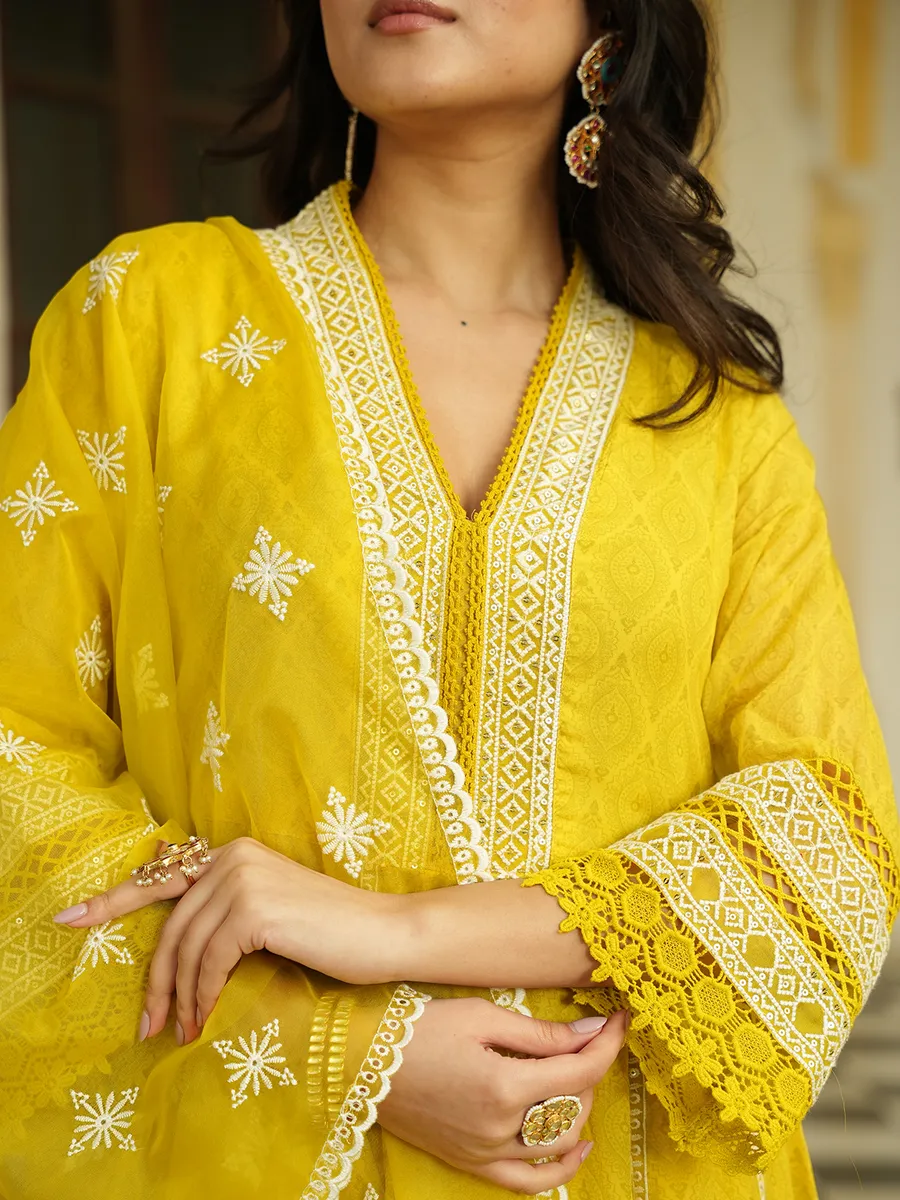 Classy cotton yellow printed kurti set
