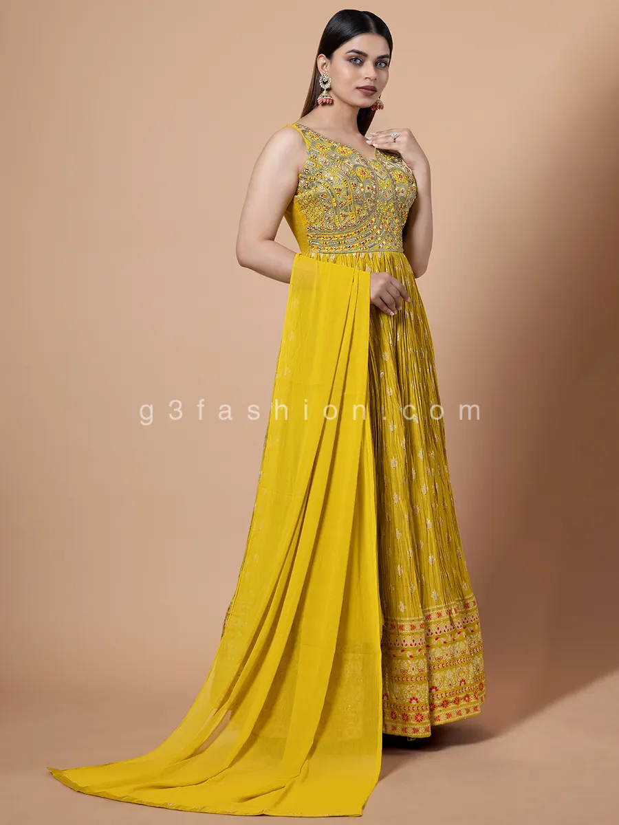 Classy georgette yellow anarkali suit