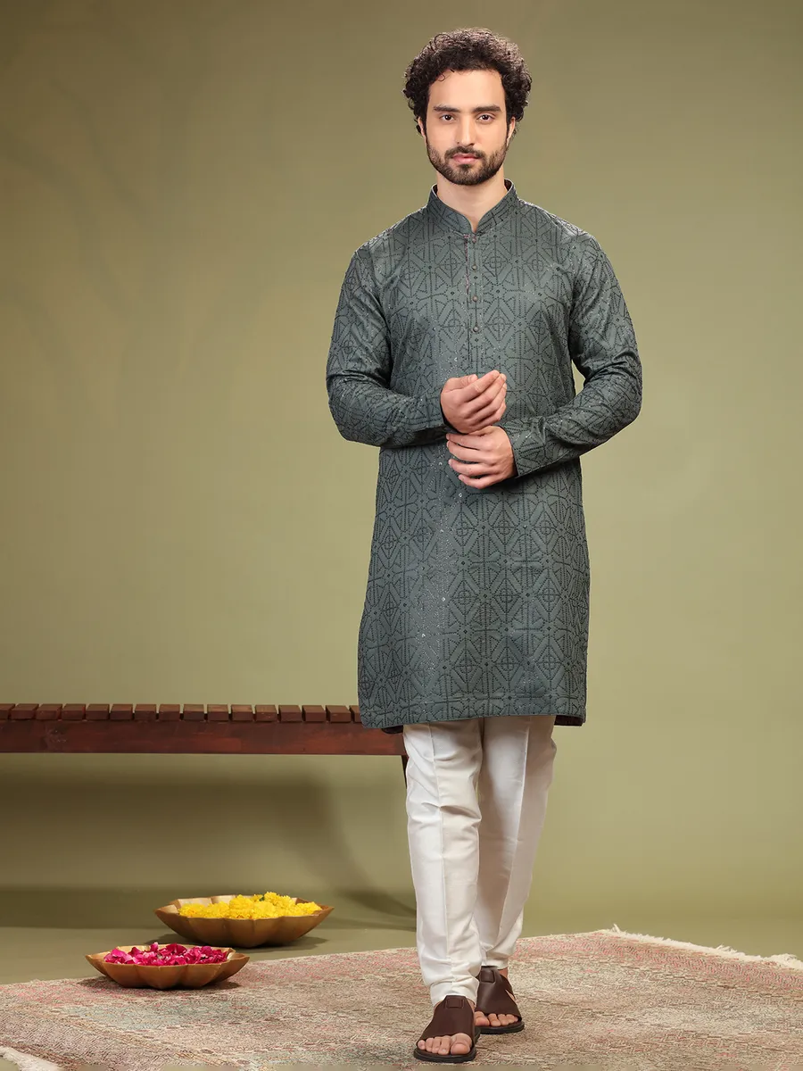 Classy grey georgette  Men Kurta pajama