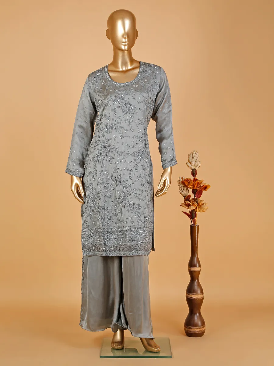 Classy grey silk palazzo suit