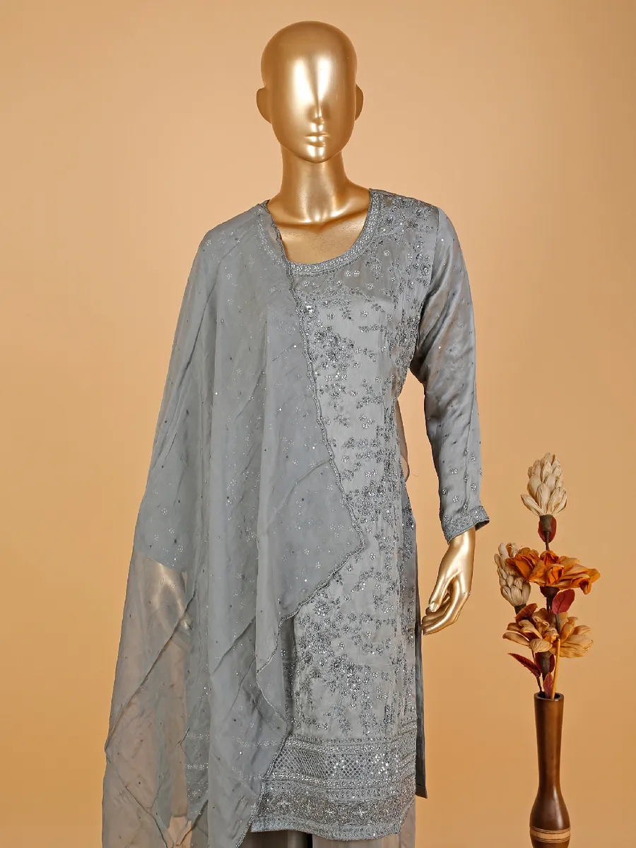 Classy grey silk palazzo suit