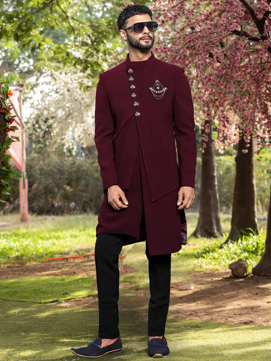 Classy maroon terry rayon indowestern