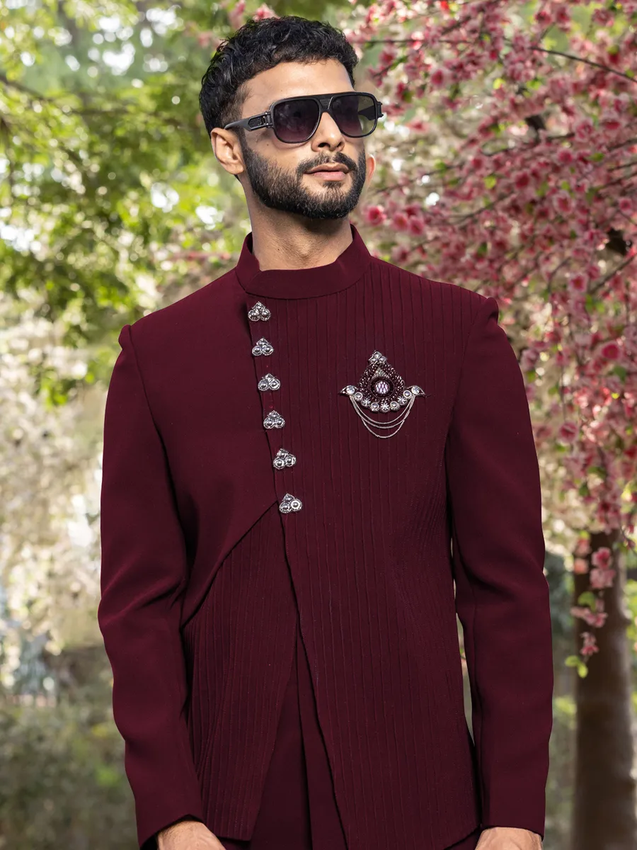 Classy maroon terry rayon indowestern