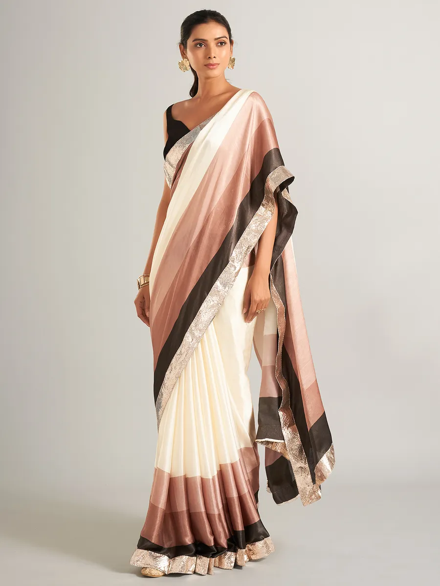 Classy masru silk saree in cream and brown