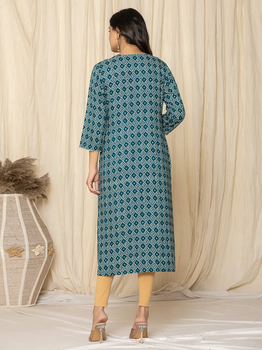Classy mint blue casual printed kurti in silk
