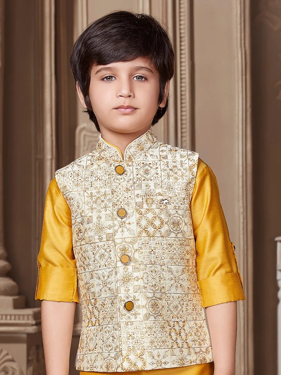 Classy mustard yellow raw silk waistcoat set