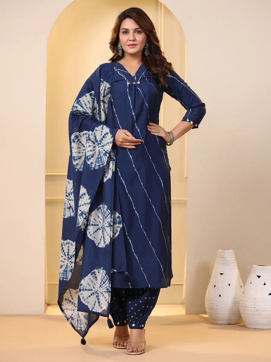 Classy navy cotton kurti set