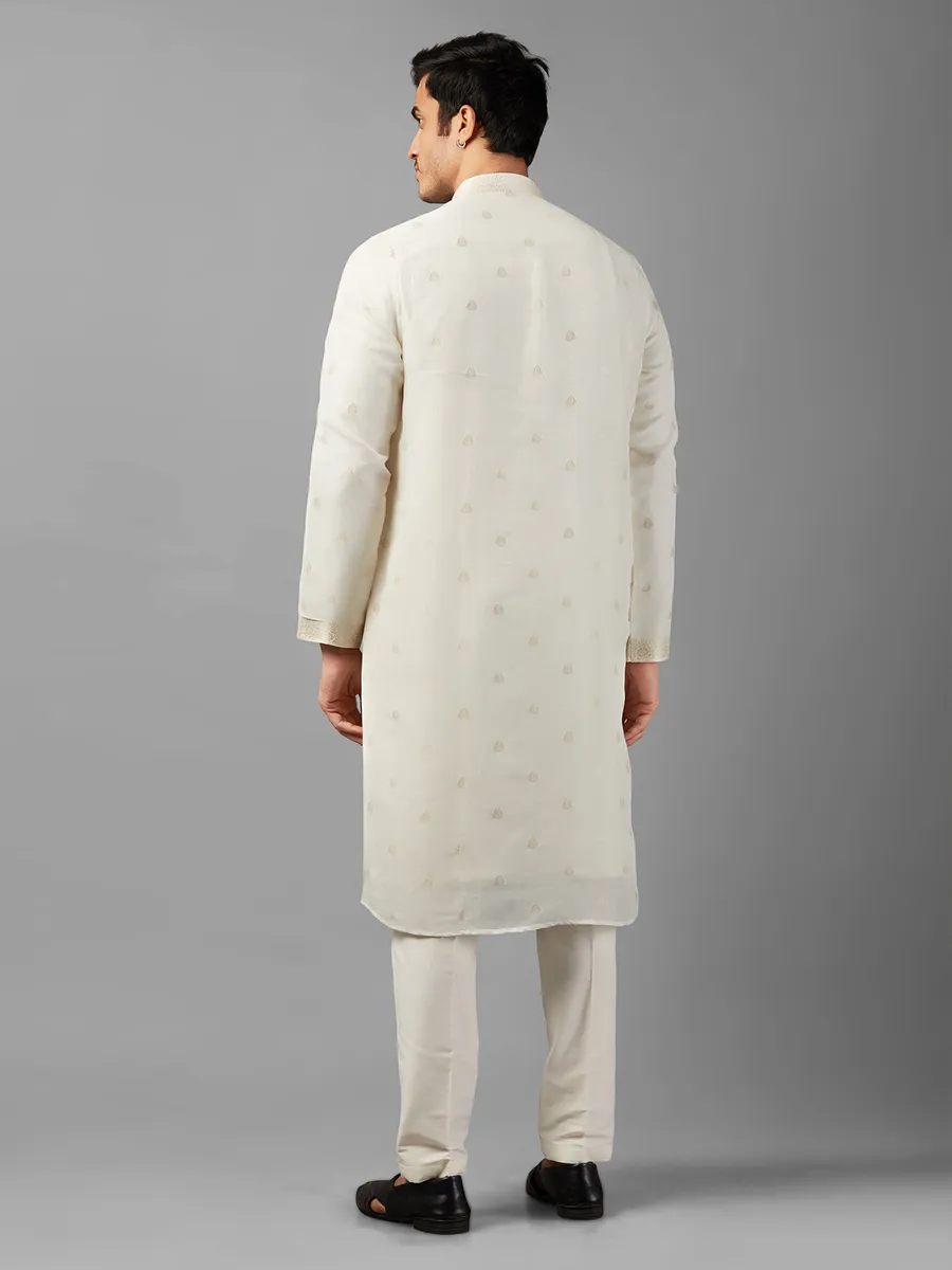 Classy off-white linen  Men Kurta pajama