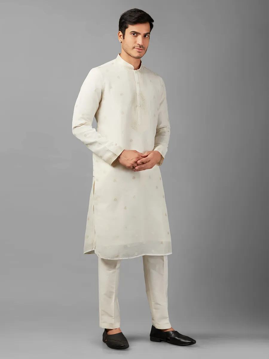 Classy off-white linen kurta suit