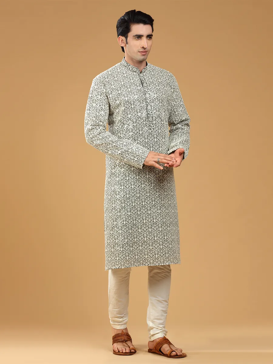 Classy olive georgette  Men Kurta pajama