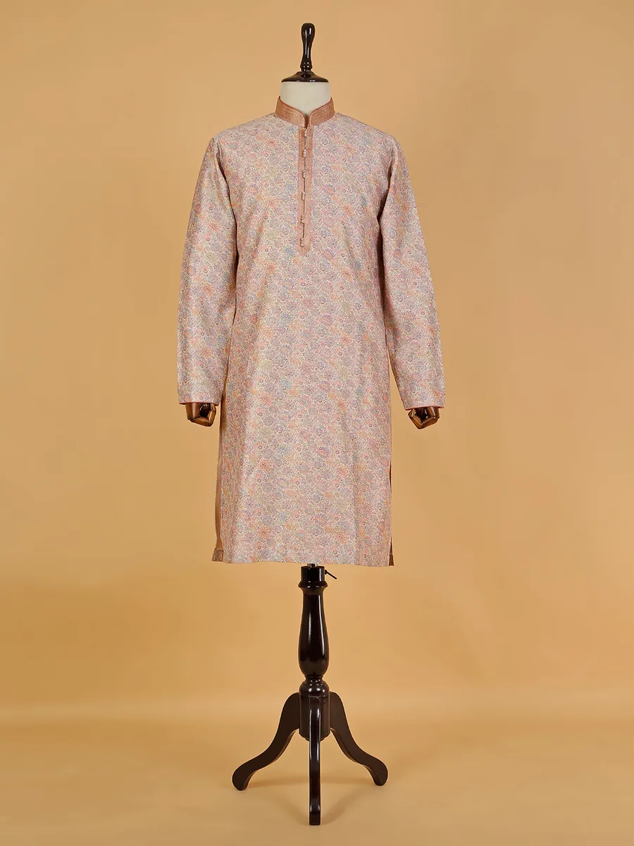 Classy peach printed kurta suit in cottom