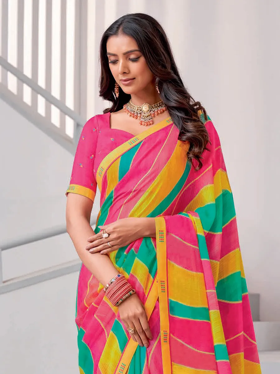 Classy pink georgette stripe saree