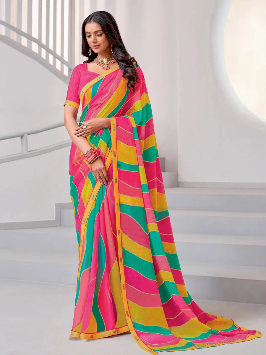 Classy pink georgette stripe saree