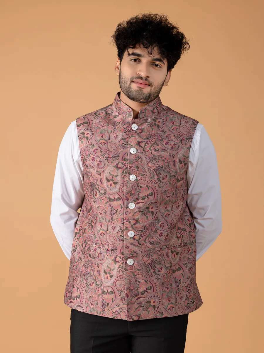 Classy pink printed waistcoat in silk