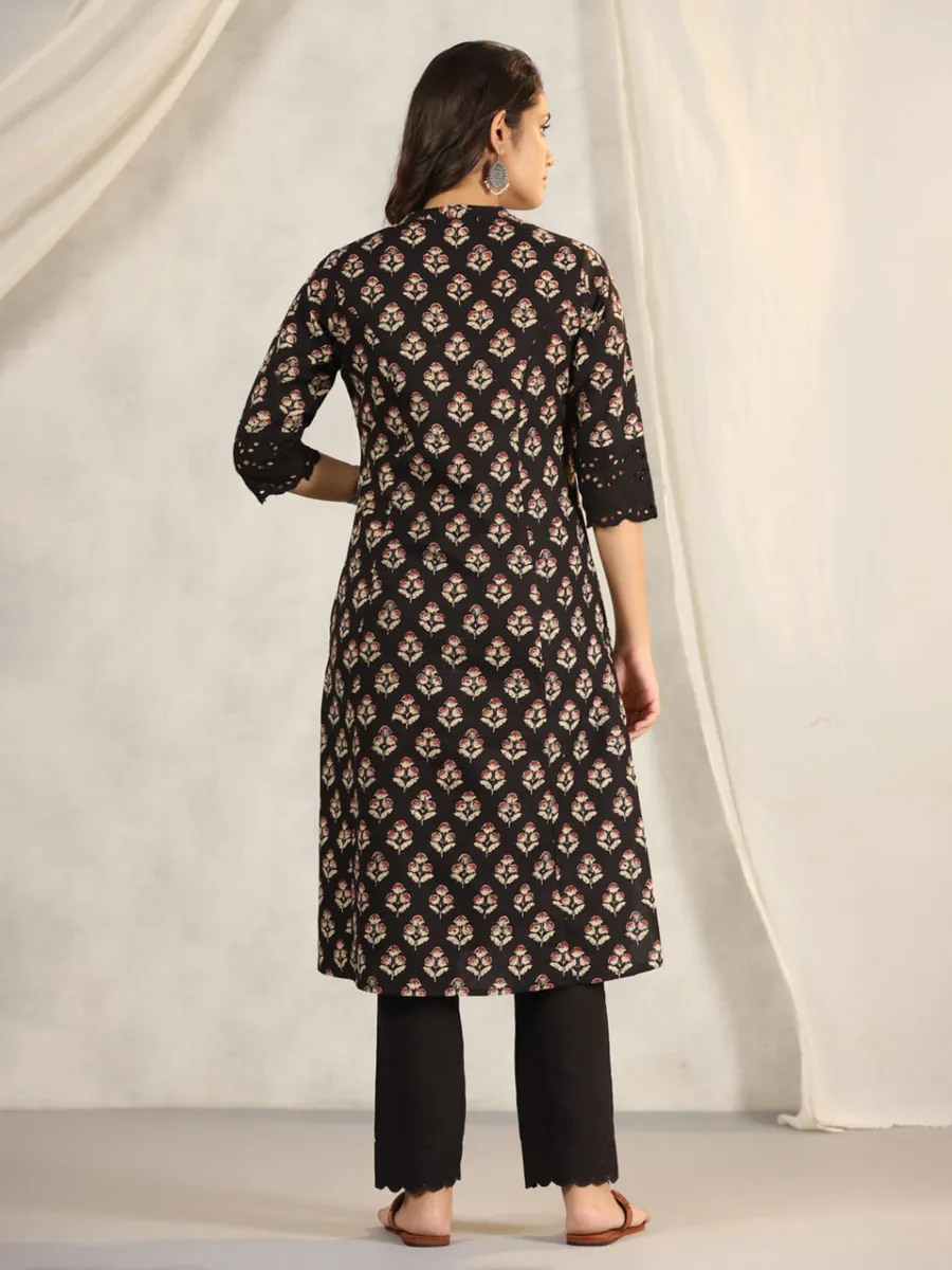 Classy printed black kurti in cotton