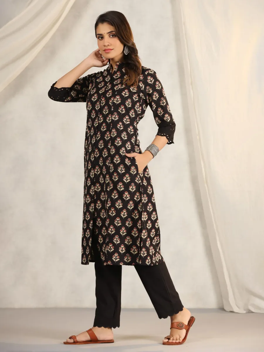 Classy printed black kurti in cotton