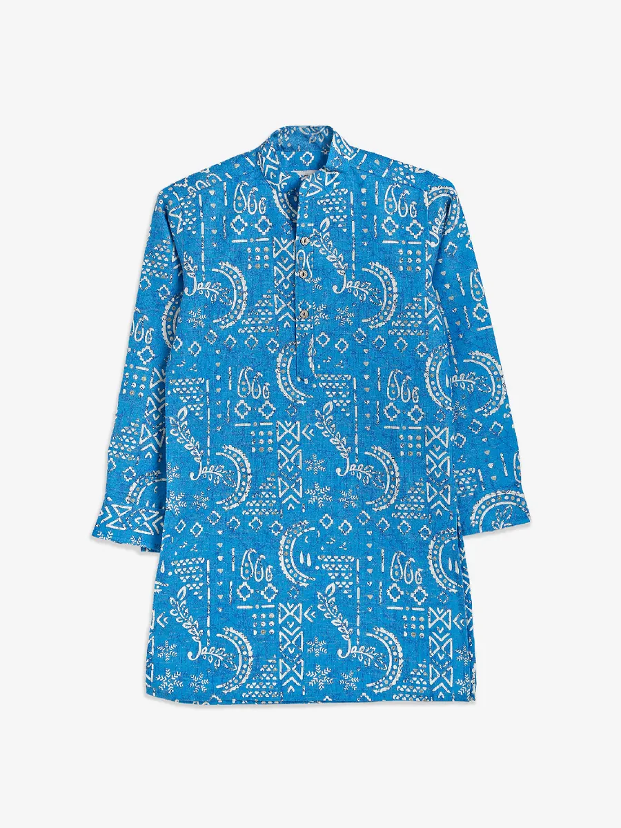 Classy printed blue cotton kurta