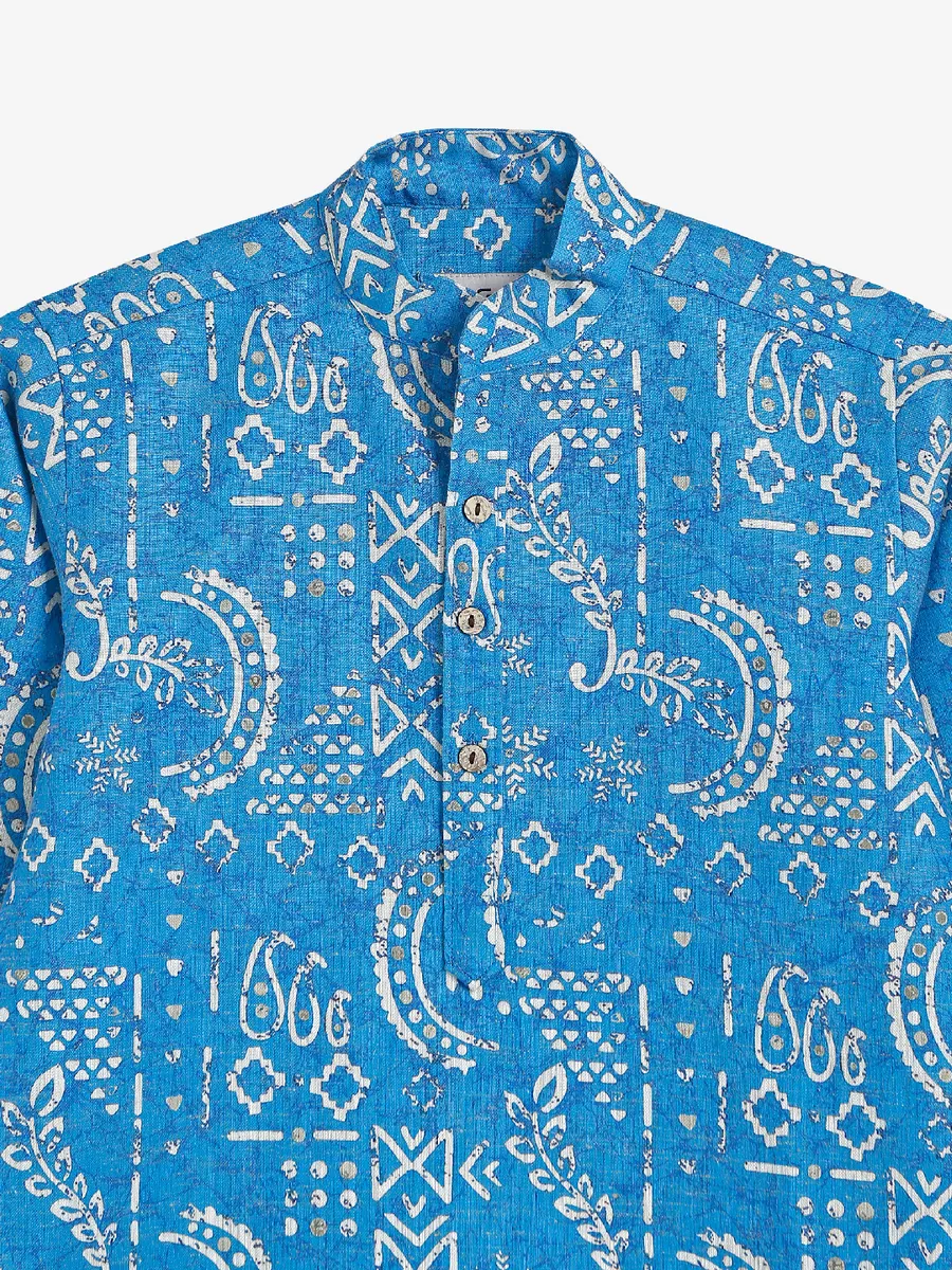 Classy printed blue cotton kurta