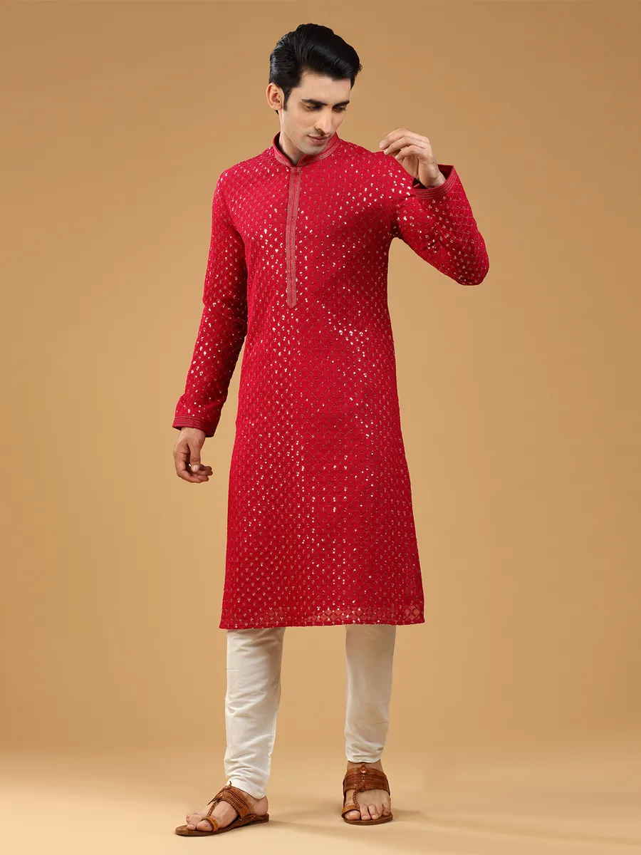 Classy red georgette  Men Kurta pajama