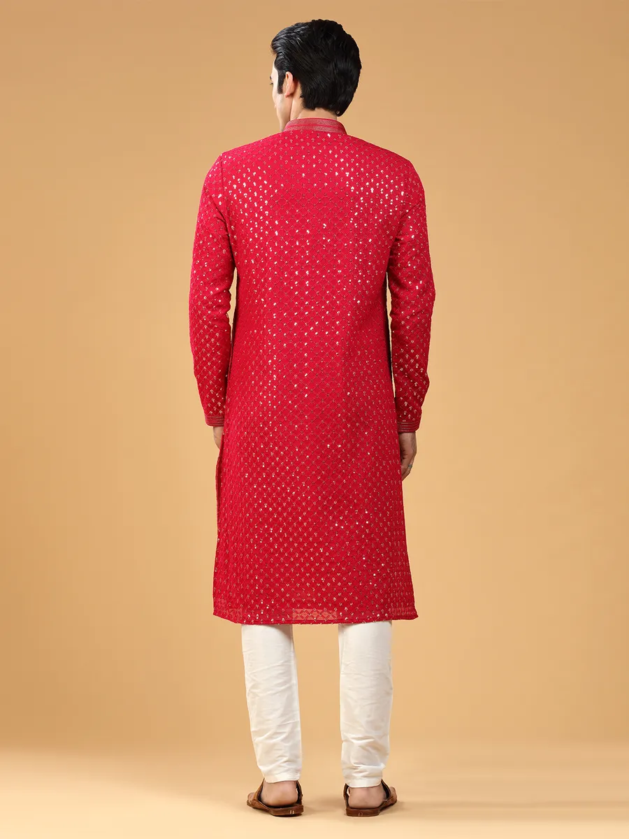 Classy red georgette  Men Kurta pajama