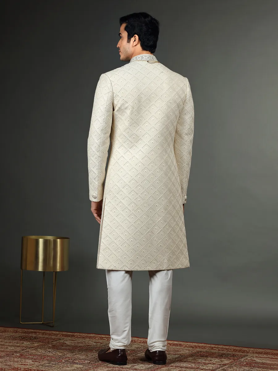 Classy silk groom sherwani in cream