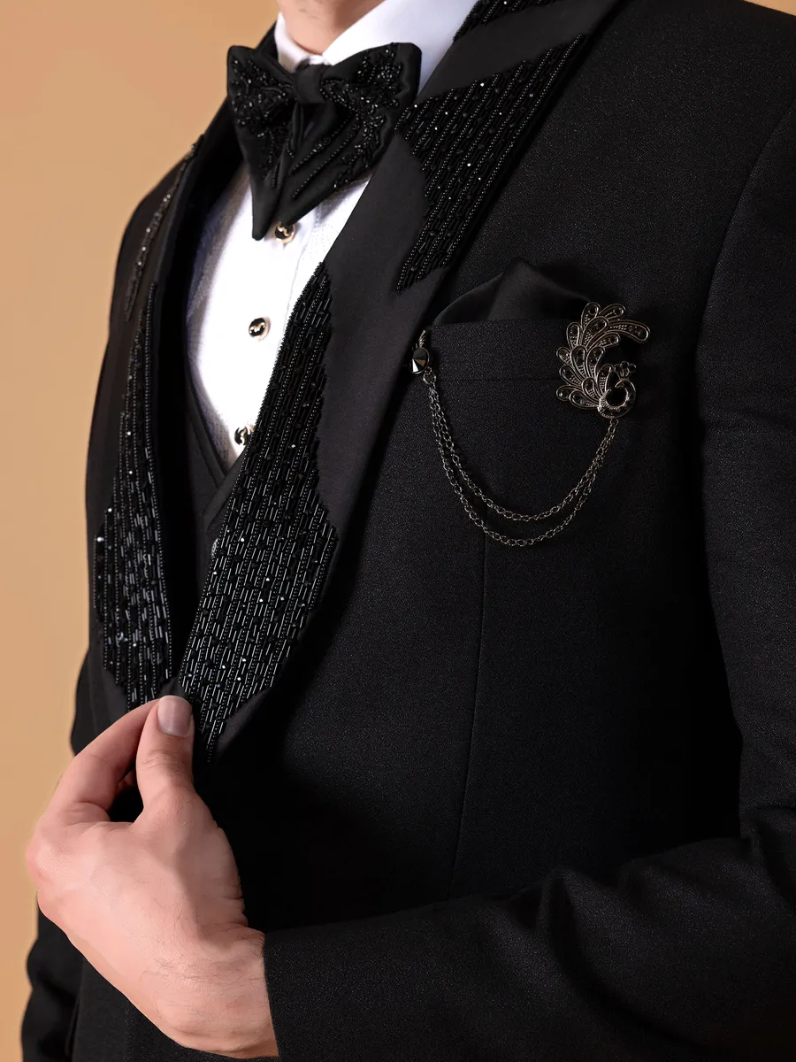 Classy terry rayon black coat suit